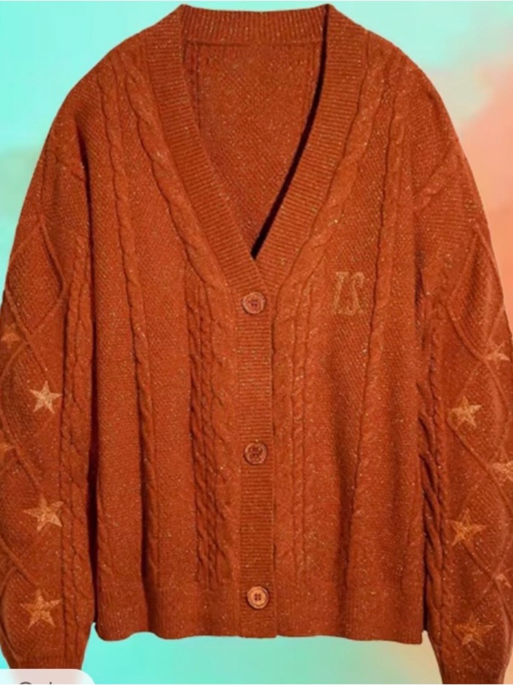 Taylor Swift Orange Glitter Cable Knit Cardigan